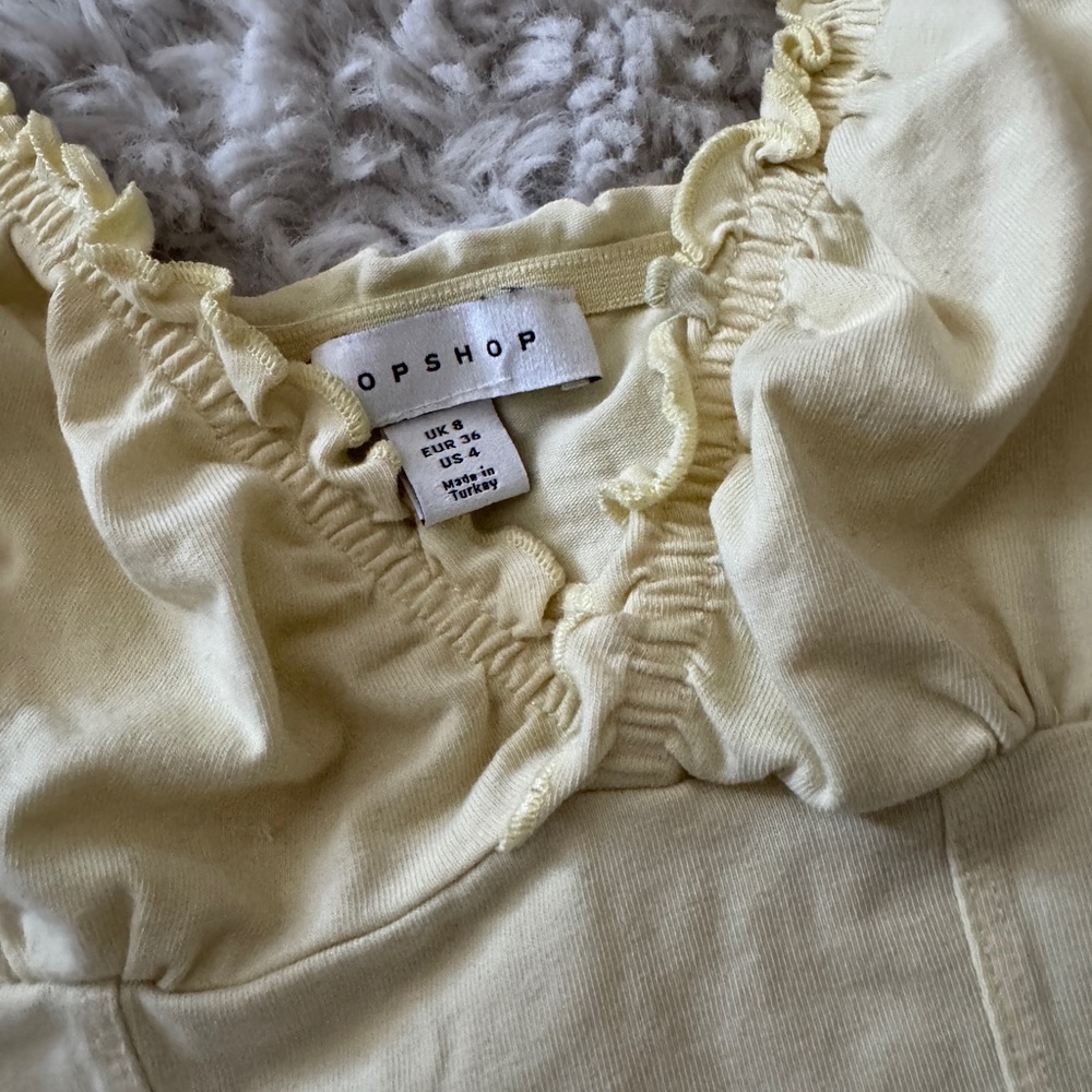 Topshop Yellow Puff Sleeve Ruffled Blouse - Picture 3 of 3